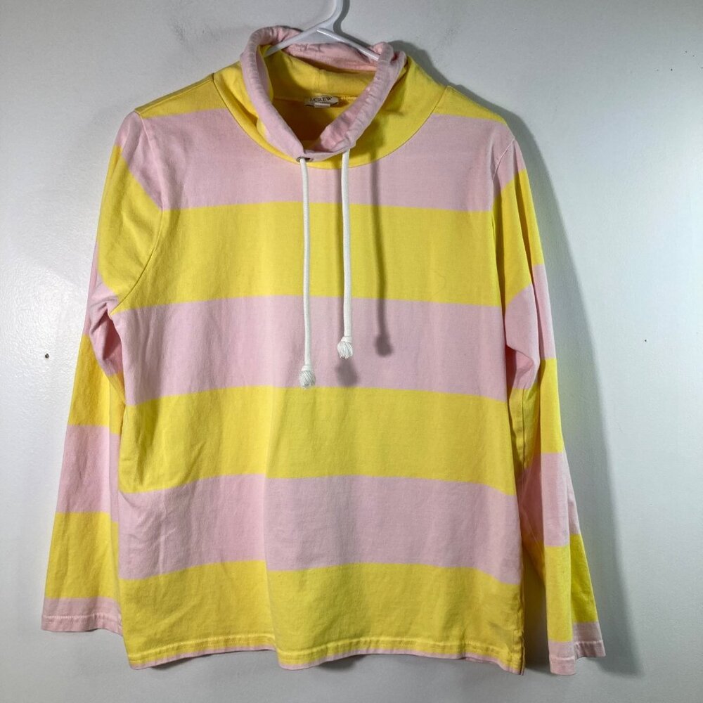 Womens J Crew Cowel Neck Striped Pullover Sweatshirt M Cotton Pink Yellow